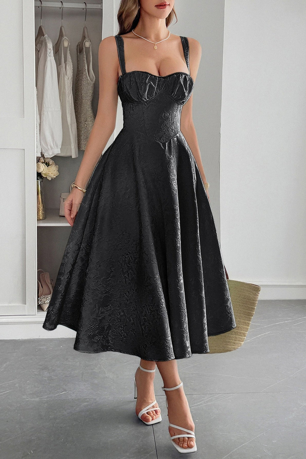 Jacquard Spaghetti Strap Cocktail Dress image 8