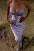 Pearl Satin Slim Fit Backless Cami Elegant Maxi Dress image 2