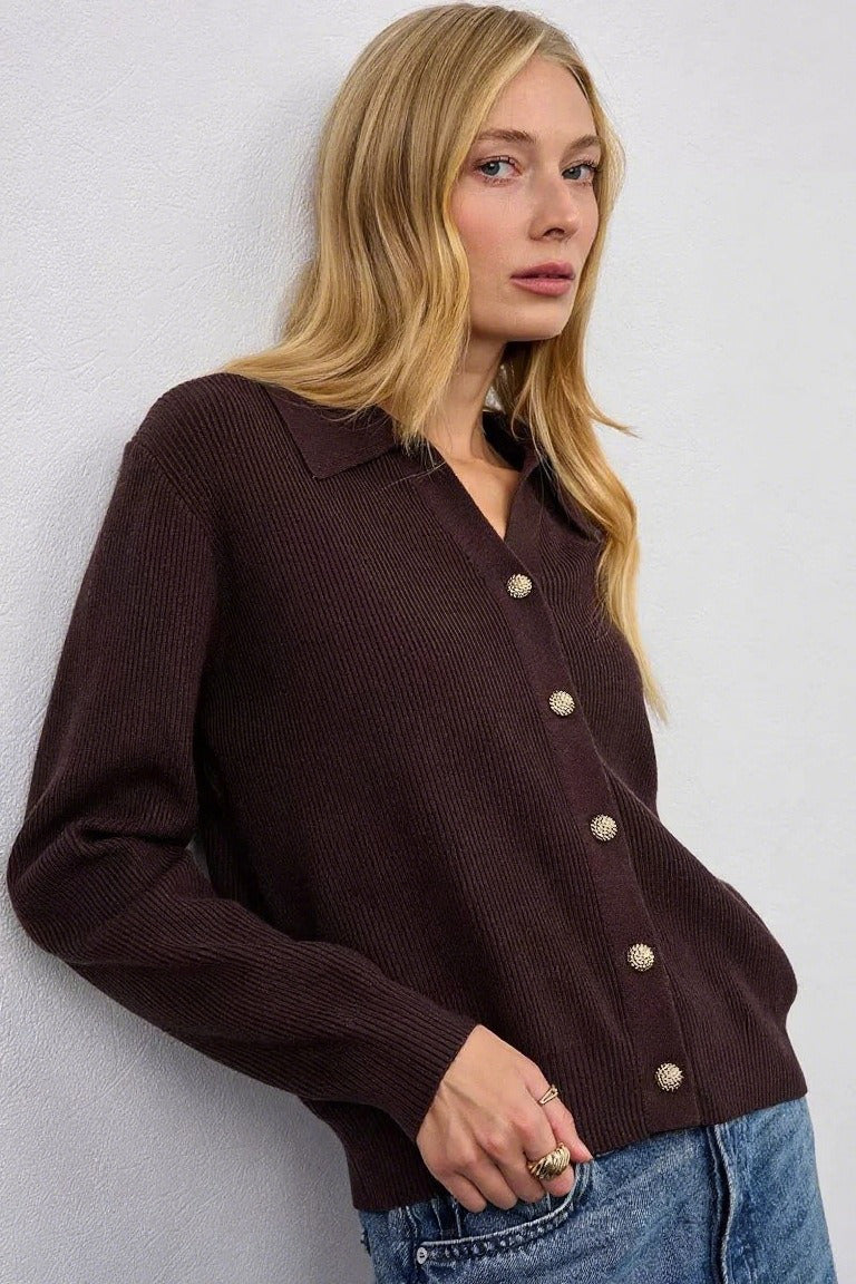 Solid V Neck Button Down Cardigan image 2