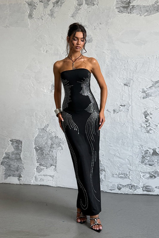 Rhinestone Strapless Off Shoulder Maxi Dress image 1