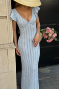 French Ruffle V Neck Knit Pastoral Maxi Dress image 2