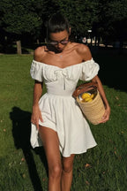 Off Shoulder Puff Sleeve Tie Mini Dress image 3
