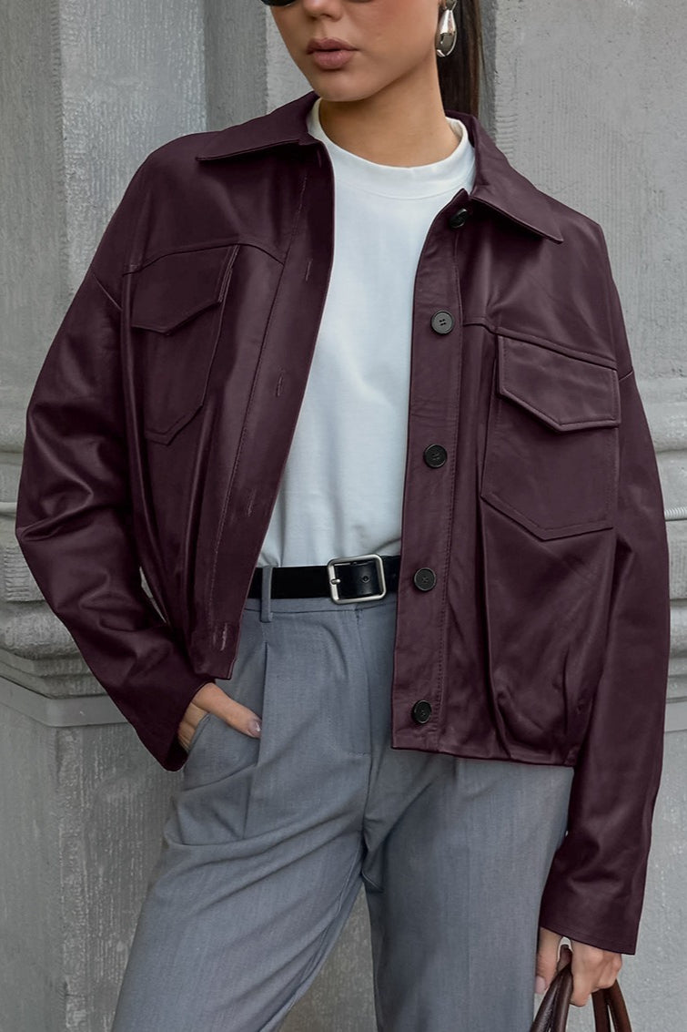 Burgundy Leather Moto Jacket image 1
