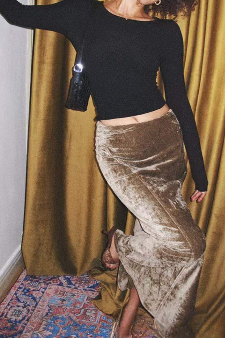 Vintage Velvet Bias-Cut Maxi Skirt image 3