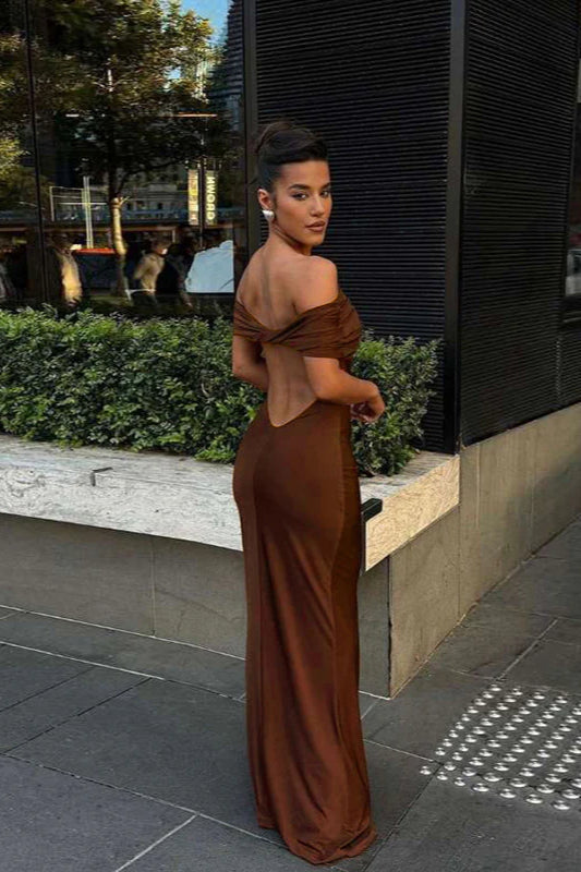 Off-Shoulder Backless Bodycon Maxi Dress image 3