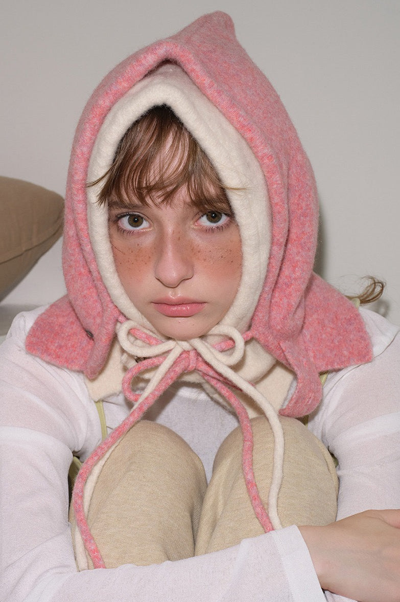 Solid Wool Drawstring Oversized Knitted Balaclava Hat image 1