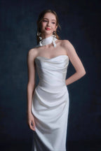 Satin Minimalist Bandeau Mermaid Reception Dress image 2