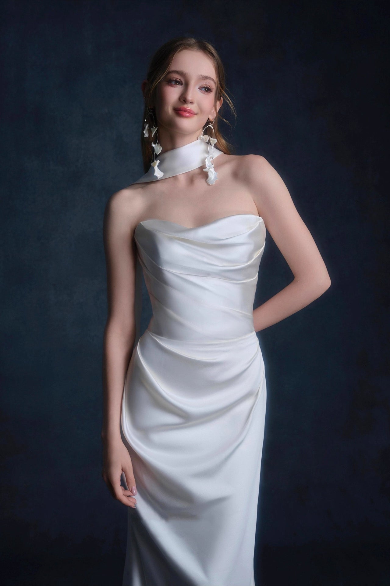 Satin Minimalist Bandeau Mermaid Reception Dress image 2