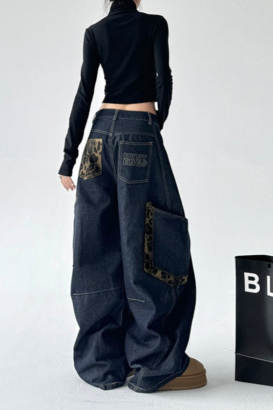 Leopard Spliced Vintage Wide Leg Jeans image 4
