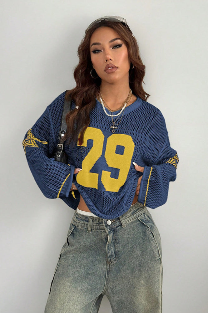V-Neck Long Sleeve Digital Print Knit Sweater image 5