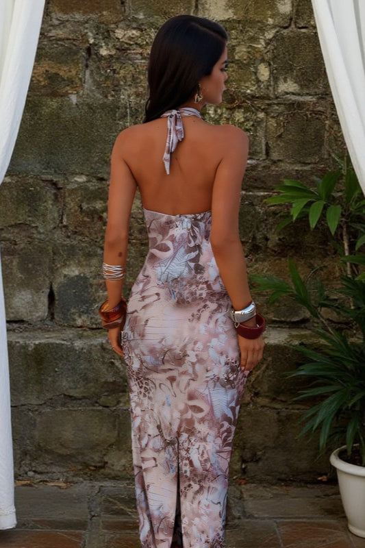Printed Halter Strap Backless Maxi Dress image 2