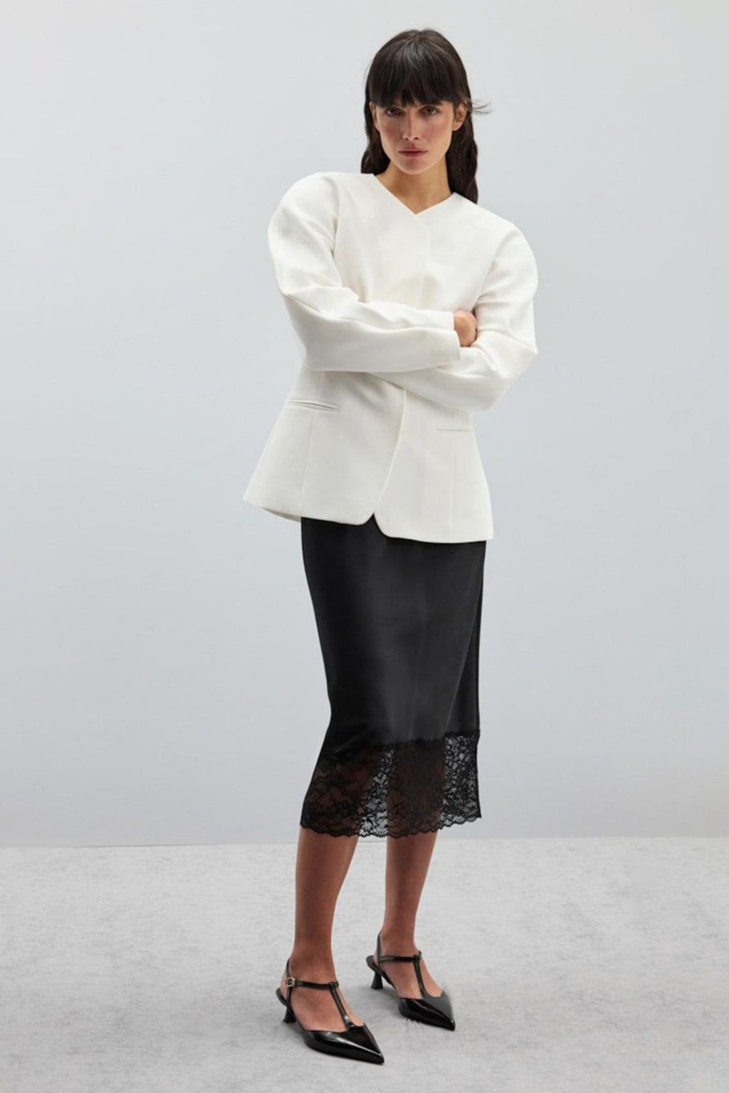 Solid Satin Lace Trim Bodycon Skirt image 8