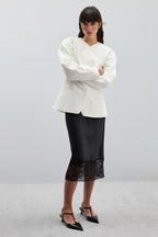 Solid Satin Lace Trim Bodycon Skirt image 8