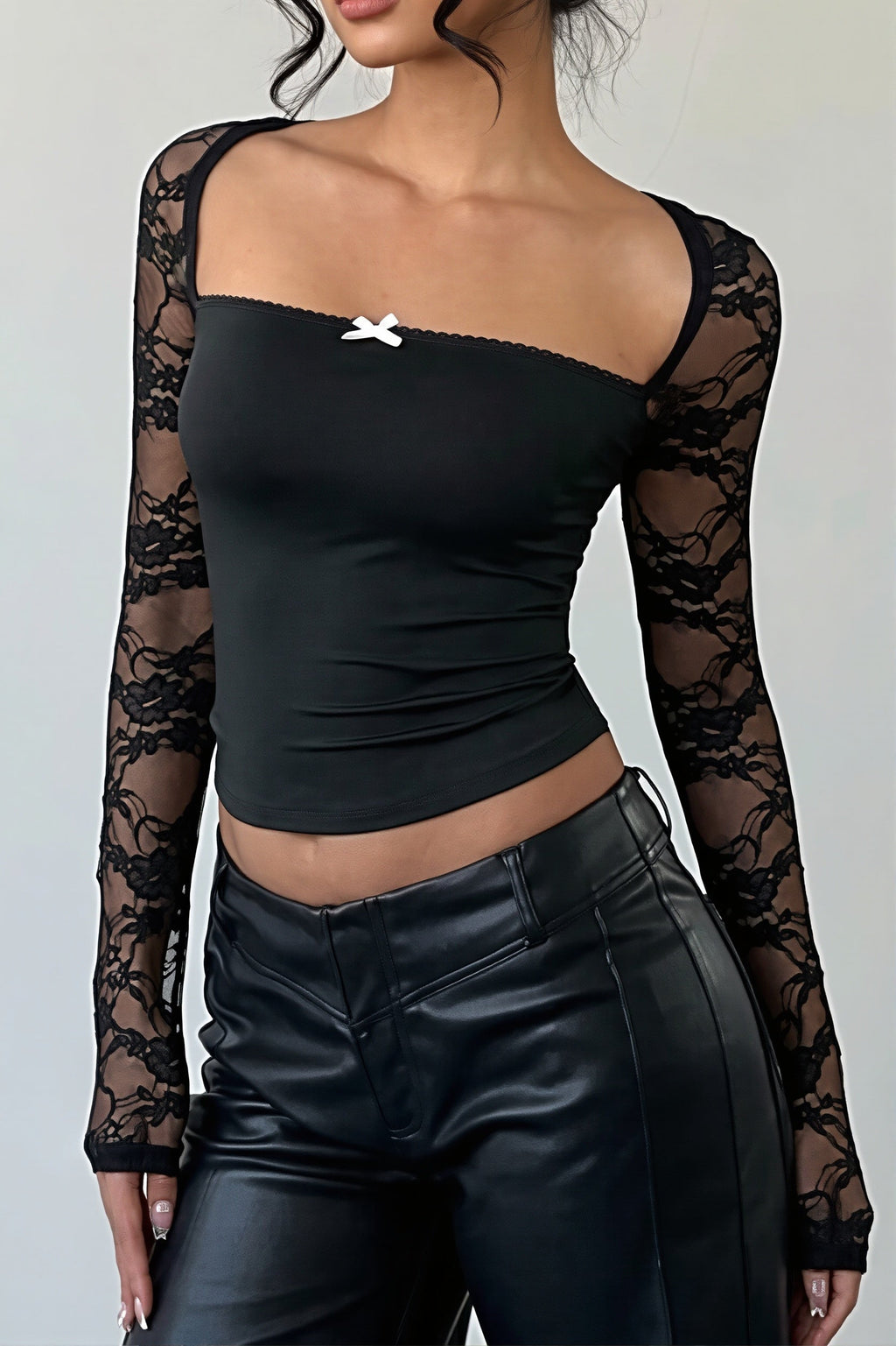 Elegant Cropped Lace Splicing Blouse image 1