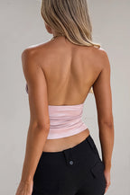 Glossy Metal Ring Backless Halter Top image 7