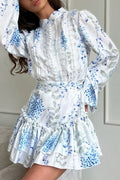 Floral Print Stand Collar Puff Sleeve Ruffle Maxi Dress image 1