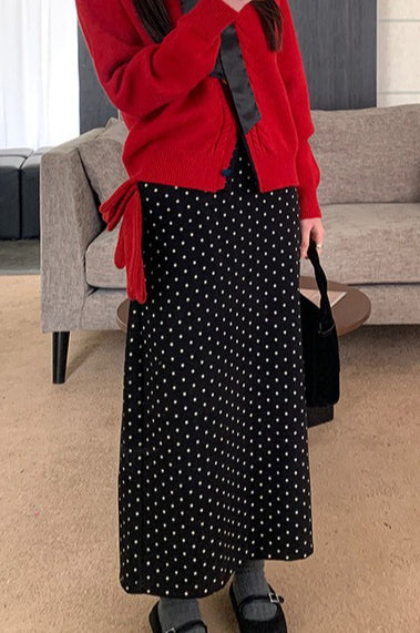 High Waist Polka Dot Back Slit Skirt image 2