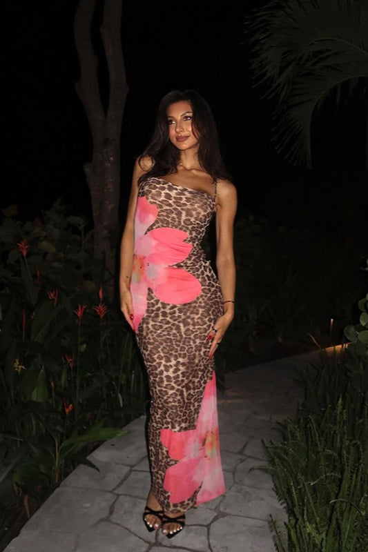 Floral Leopard Print Sleeveless Bodycon Maxi Dress image 3