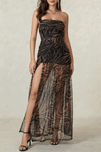 Strapless Zebra Sheer Slit Maxi Dress image 3