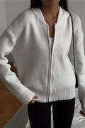Crew-Neck Long-Sleeve Zip Solid Knit Cardigan image 5