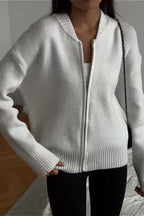 Crew-Neck Long-Sleeve Zip Solid Knit Cardigan image 5