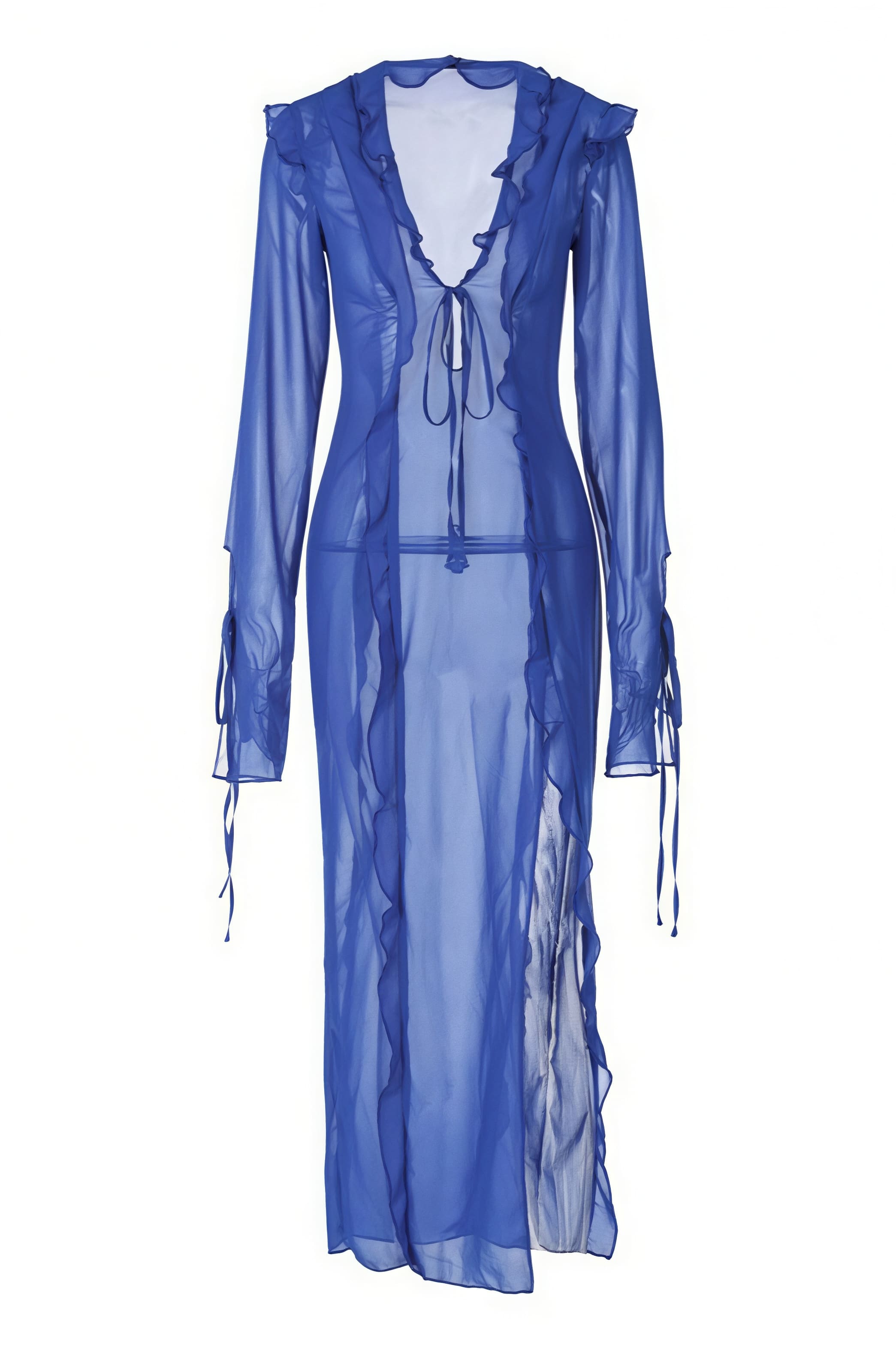 Chic Sheer V Neck Wrap Tie Slit Maxi Dress image 7