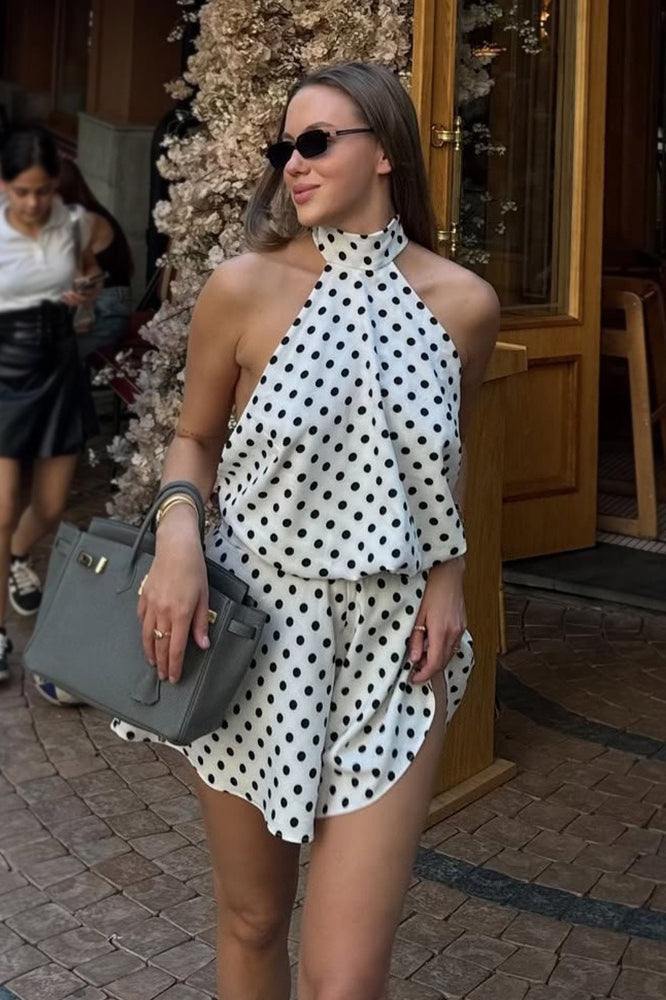 Sexy Polka Dot Halter Backless Tie Mini Dress image 1