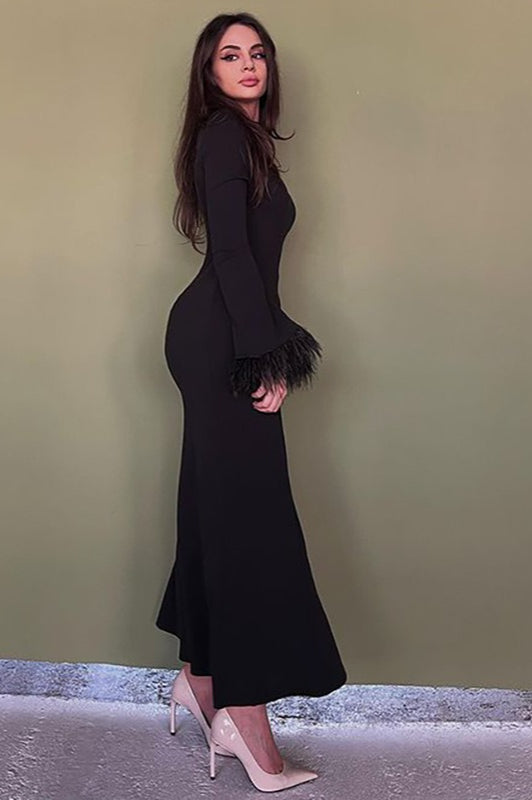 Feather Trim Bodycon Maxi Sweater Dress image 2