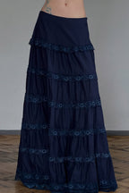 Vintage Lace Trimmed Tiered Midi Skirt image 2