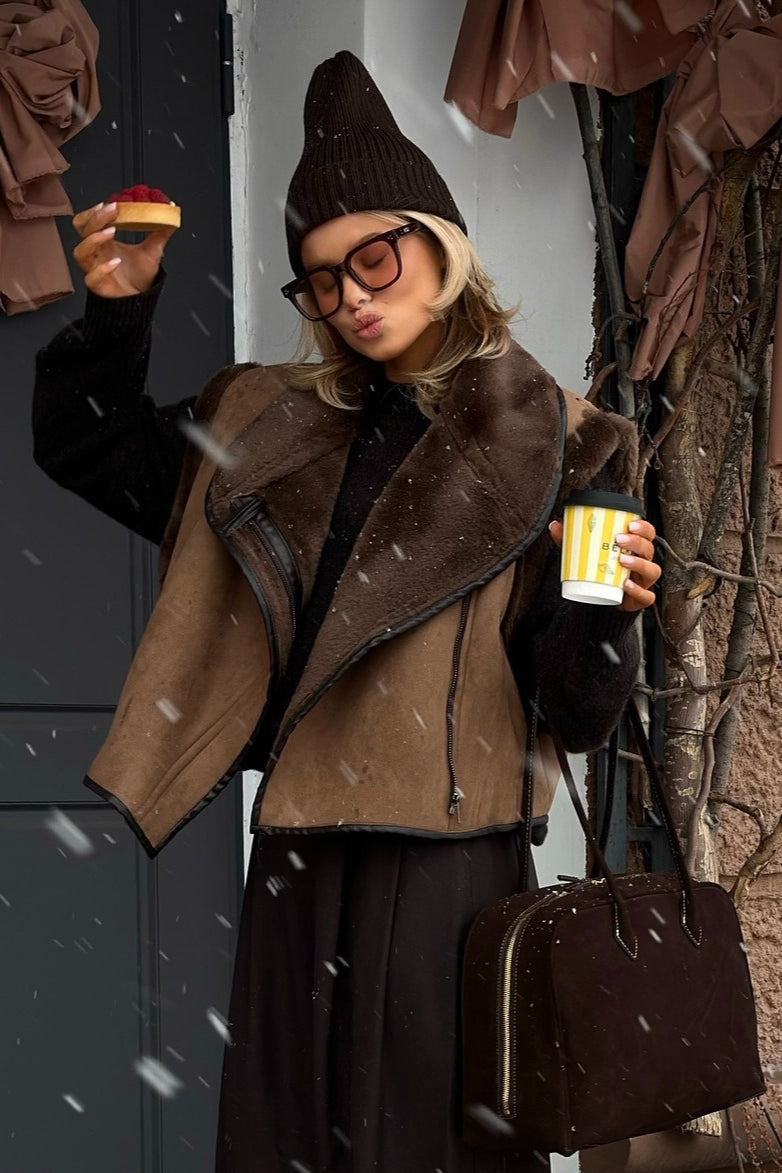 Brown Faux Fur Loose Fit Coat image 1