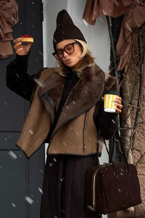 Brown Faux Fur Loose Fit Coat image 1