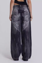 Y2K Angel Wing Print Washed Wide Leg Jeans image 2