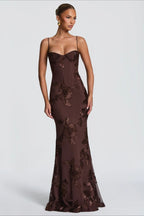 3D Applique Bone Pad Tie Back Solid Prom Dress image 19