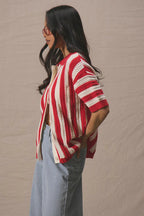 Colorblock Striped Folded Collar Knit Cardigan image 3