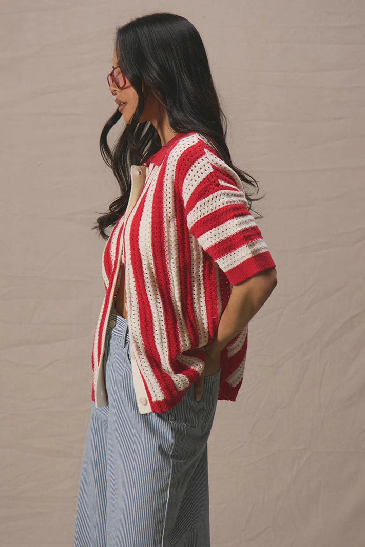 Colorblock Striped Folded Collar Knit Cardigan image 3