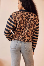 Leopard Print Contrast Cardigan Sweater image 7