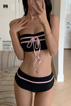 Bandeau Color Block Bow Sweet Bikini Set image 4