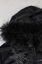Gothic Rhinestone Fur Paneled Slim Hoodie image 6