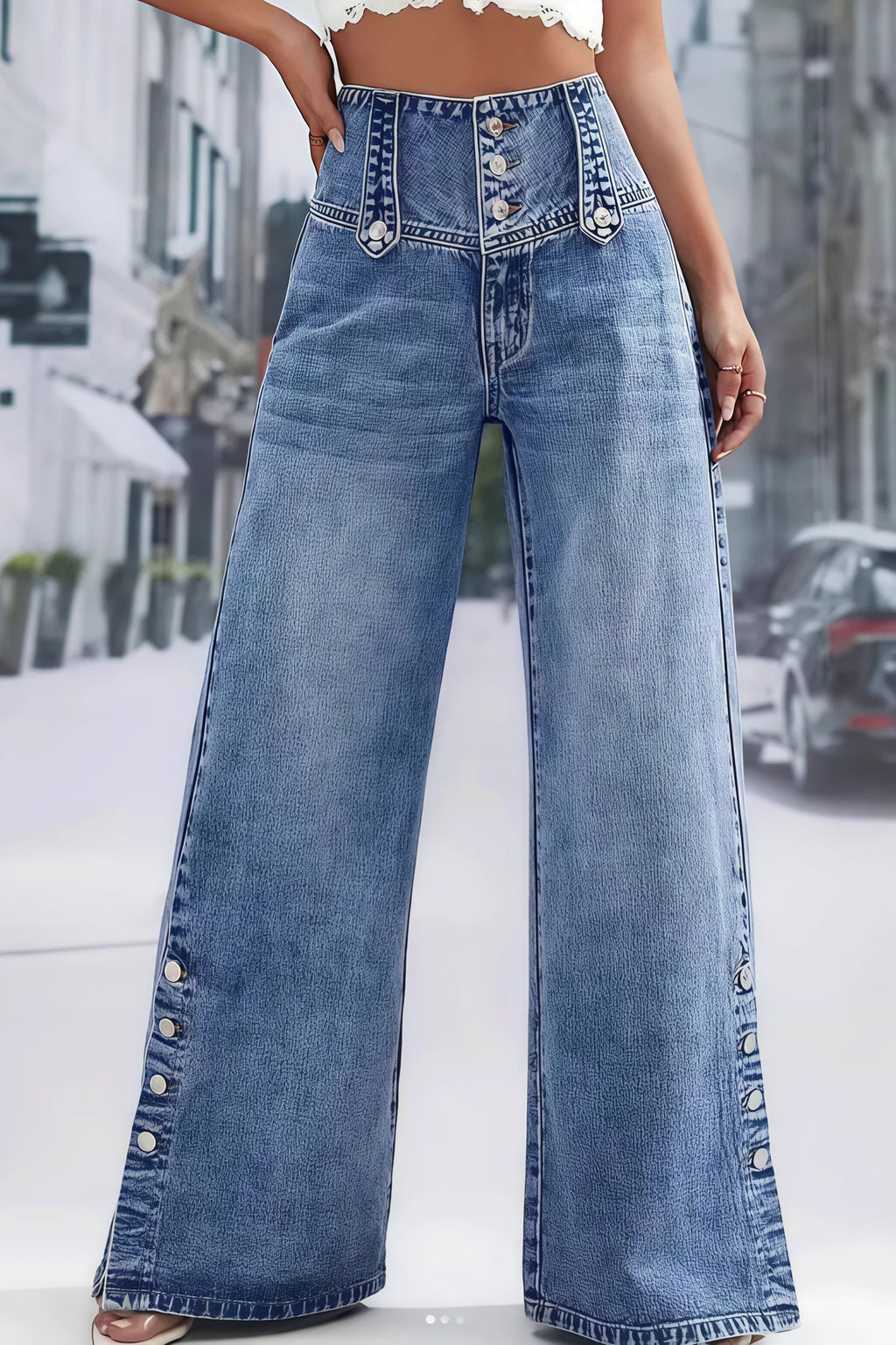 Frayed Slit Hem Wide Leg Jeans image 1