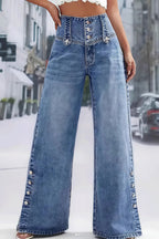 Frayed Slit Hem Wide Leg Jeans image 1