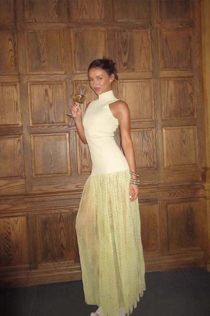 Yellow Sleeveless Mesh Boho Dress image 3