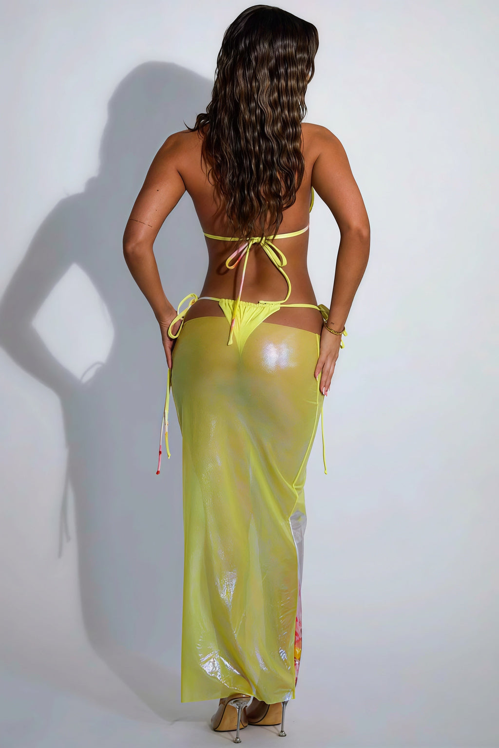 Sexy Glossy Print Halter Tie Three Piece Swim Set image 3