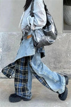 Plaid Patchwork High Waist Denim Pant image 3