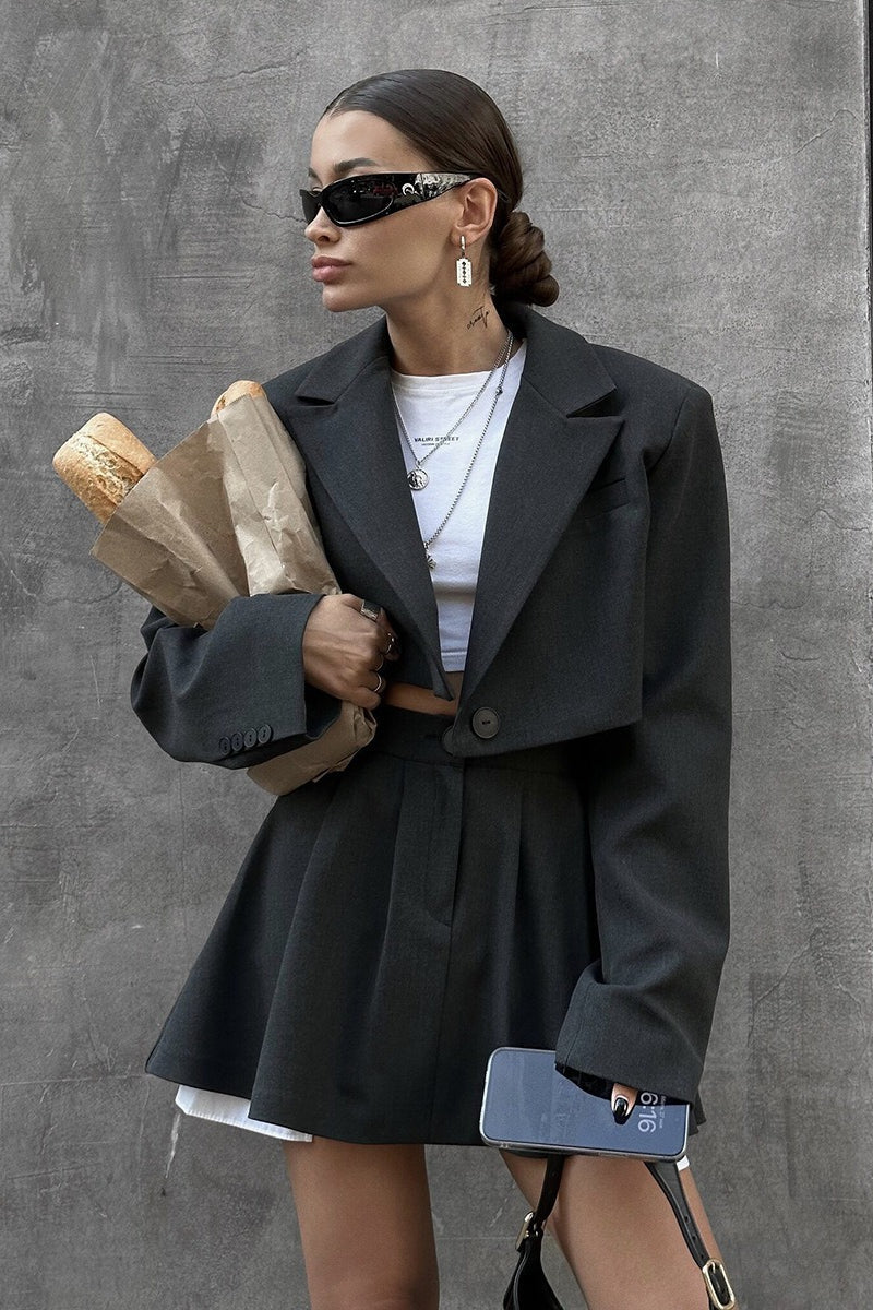 Mini Skirt with Lapel Blazer Two Piece Set image 1