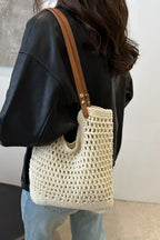 Marina Woven Tote detail view styled for Avrienne