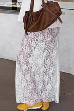 Elegant White Lace High Waist A-line Midi Skirt image 3