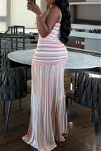 Color Block Stripe Backless Maxi Dress image 2