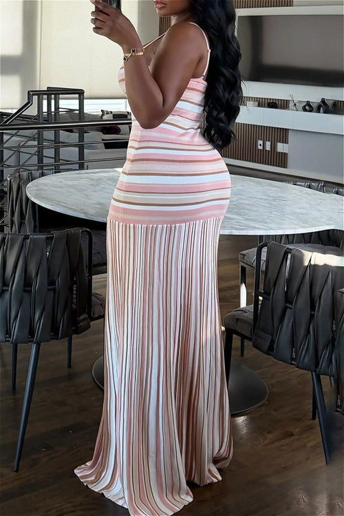 Color Block Stripe Backless Maxi Dress image 2