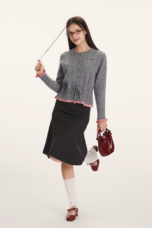 Panel-Design Waist-Cinched Slim Knit Cardigan image 3