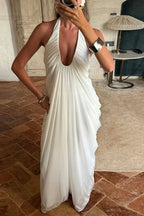 Loose V Neck Ruffled Halter Tulle Maxi Dress image 3
